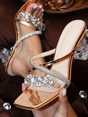 Inlay Stone Square Head Crystal Thick Homecoming Heels MHE1046