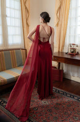 One Shoulder Draped Cape Backless Satin Evening Dress