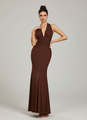Brown Halter Sexy Mermaid Prom Dress ST59027