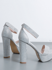 Inlay Rhinestone Thick High Heel Sandals MHE1031
