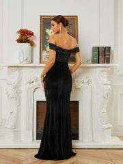 Off Shoulder Velvet Mermaid Cocktail Dress XJ1625