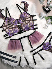 See Through Flower Lingerie 4 Piece Set MSL026