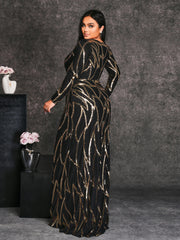 Plus Long Sleeve Sequin A-line Dress PXJ1962