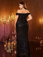 Plus Off Shoulder Ruched Sequin Prom Dress PSL30308