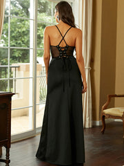 Mesh Split Black Mermaid Knit Prom Dress XJ980