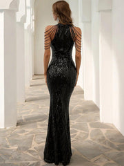 Cold Shoulder Beads Chain Cocktail Dress M01081