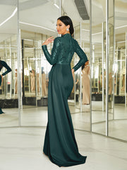 Draping Long Sleeve Sequin Formal Dress M02153