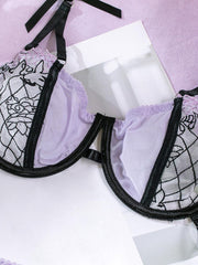 Embroidered Bow Lingerie Three-piece Set MSL043