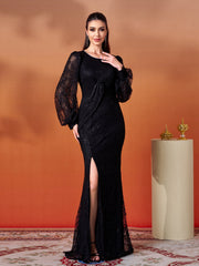Black Lace Split Elegant Prom Dress GM00704