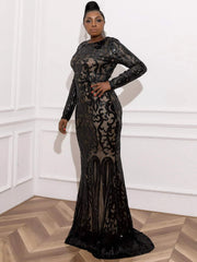 Plus Mermaid Hem Sequin Prom Dress P0017