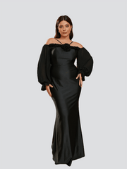 Plus Size Halter Appliqued Panel Black Prom Dress PRJ10954