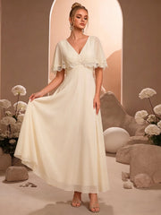 V Neck Lace Cape Chiffon A-Line Bridesmaid Dress SL30556