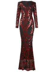 Damask Red Sequin Mermaid Hem Prom Dress M0730