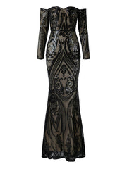 Off Shoulder Long Sleeve Sequin Mermaid Prom Dress FT18392