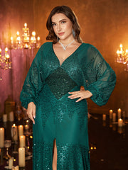 Plus Size A-line Sequin Long Sleeve Dress PRM21107