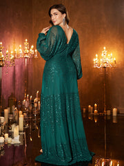 Plus Size A-line Sequin Long Sleeve Dress PRM21107