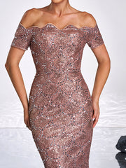 Ruffle Neck Black Sequin Evening Dress JMH3139