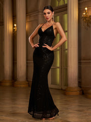 Black Butterfly Backless Sequin Cocktail Dress GM00944