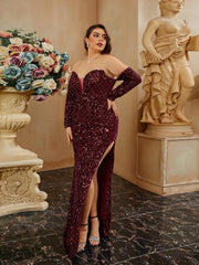 Plus Off Shoulder Split Prom Dress PRH30717