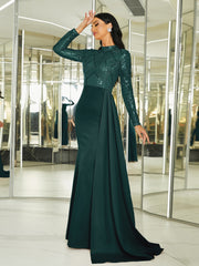 Draping Long Sleeve Sequin Formal Dress M02153