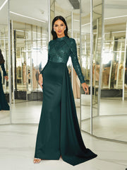 Draping Long Sleeve Sequin Formal Dress M02153
