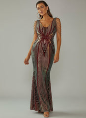 V Neck Elegant Multicolor Maxi Sequin Prom Dress M02092