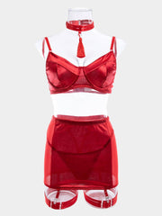 Satin Tassel Sexy Lingerie 4 Piece Set MSL032