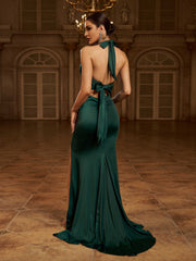 Halter Green Sleeveless Mermaid Evening Dress WY142