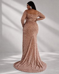 Plus Size Off The Shoulder Bow Knot Split Maxi Evening Dress PXH2122