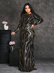 Plus Long Sleeve Sequin A-line Dress PXJ1962