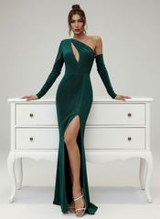 Elegant Bust Cut Out Split Sequin Prom Maxi Dress M0543