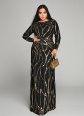 Plus Long Sleeve Sequin A-line Dress PXJ1962