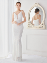 Spaghetti Mermaid Sequin Elegant Bridal Dress M02037