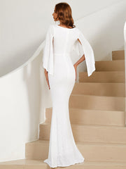 V-Neck Ruffled Sequin Mermaid Wedding Dress M01858