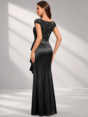 Sweetheart Sequin Lace Satin Mermaid High Slit Evening Dress
