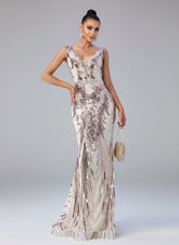 V-neck Sleeveless Mermaid Sequin Formal Dress RM21551