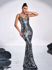Spaghetti V-neck Sequin Mermaid Cocktail Dress M0808