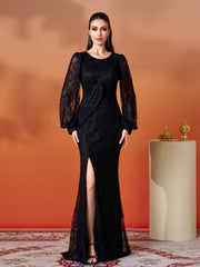 Black Lace Split Elegant Prom Dress GM00704