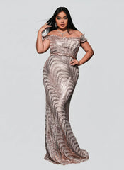 Plus Off Shoulder Mermaid Sequin Dress PRX70057