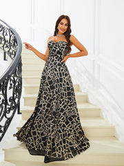 Strapless Geometric Sequin Evening Dress RM20832