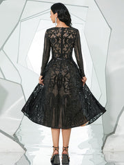 A-Line Tulle Black Midi Dress RJ10179