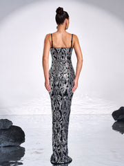 Spaghetti V-neck Sequin Mermaid Cocktail Dress M0808