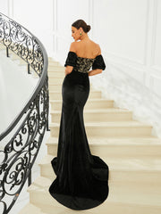 Off Shoulder Velvet Evening Dress WY104