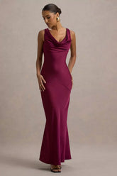 Elegant Cowl Neck Satin Mermaid Formal Evening Dress