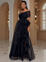 Off Shoulder Ruffle Tulle A-Line Prom Dress WY52
