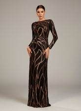 Long Sleeve Sequin A-Line Maxi Evening Dress XJ1962
