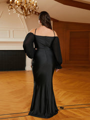 Plus Size Halter Appliqued Panel Black Prom Dress PRJ10954