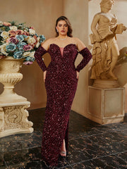 Plus Off Shoulder Split Prom Dress PRH30717
