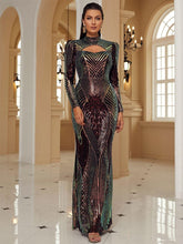 High Neck Cut Out Long Sleeve Sequin Mermaid Evening Dress XH2349