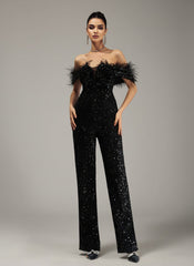 Off Shoulder Feather Jumpsuits M02251